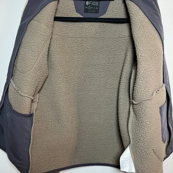 Figs On-Shift Sherpa Jacket Cacao Brown Small Warm Thermal Fleece Nurse Doctor - Picture 6 of 12